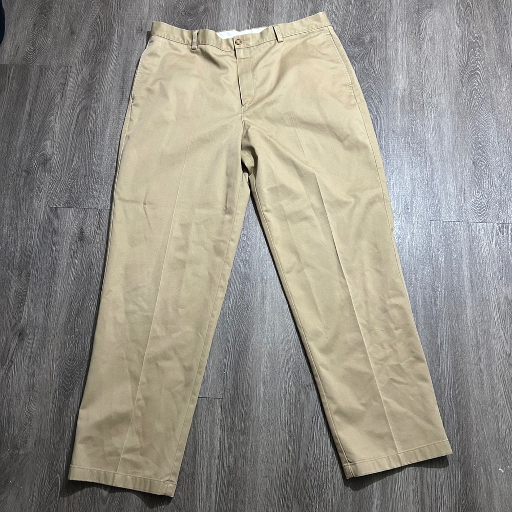 LL Bean Chino Pants 38x32 Khaki Natural Fit Cotton Twill Straight 212332 - Picture 2 of 7